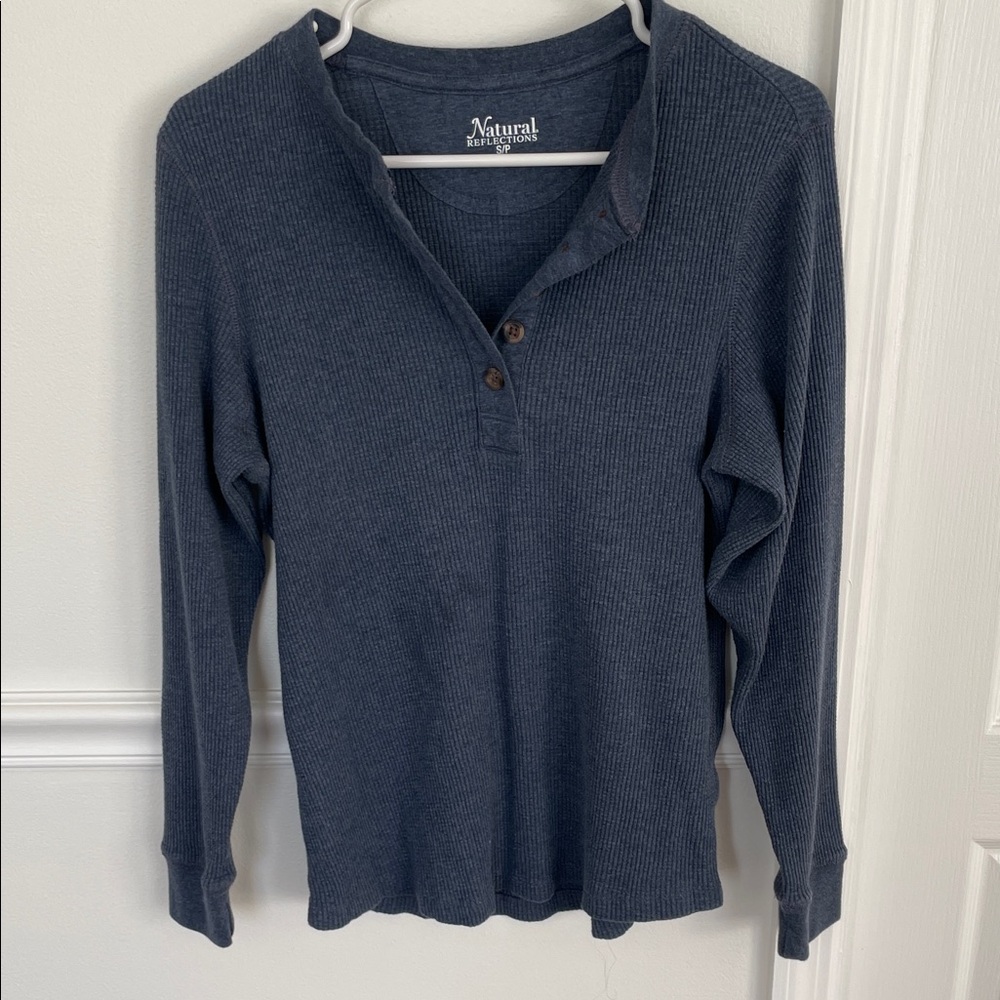 Natural Reflections Women's Dark Blue Henley Sweater